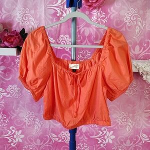 Zara Orange Puff Sleeve Blouse